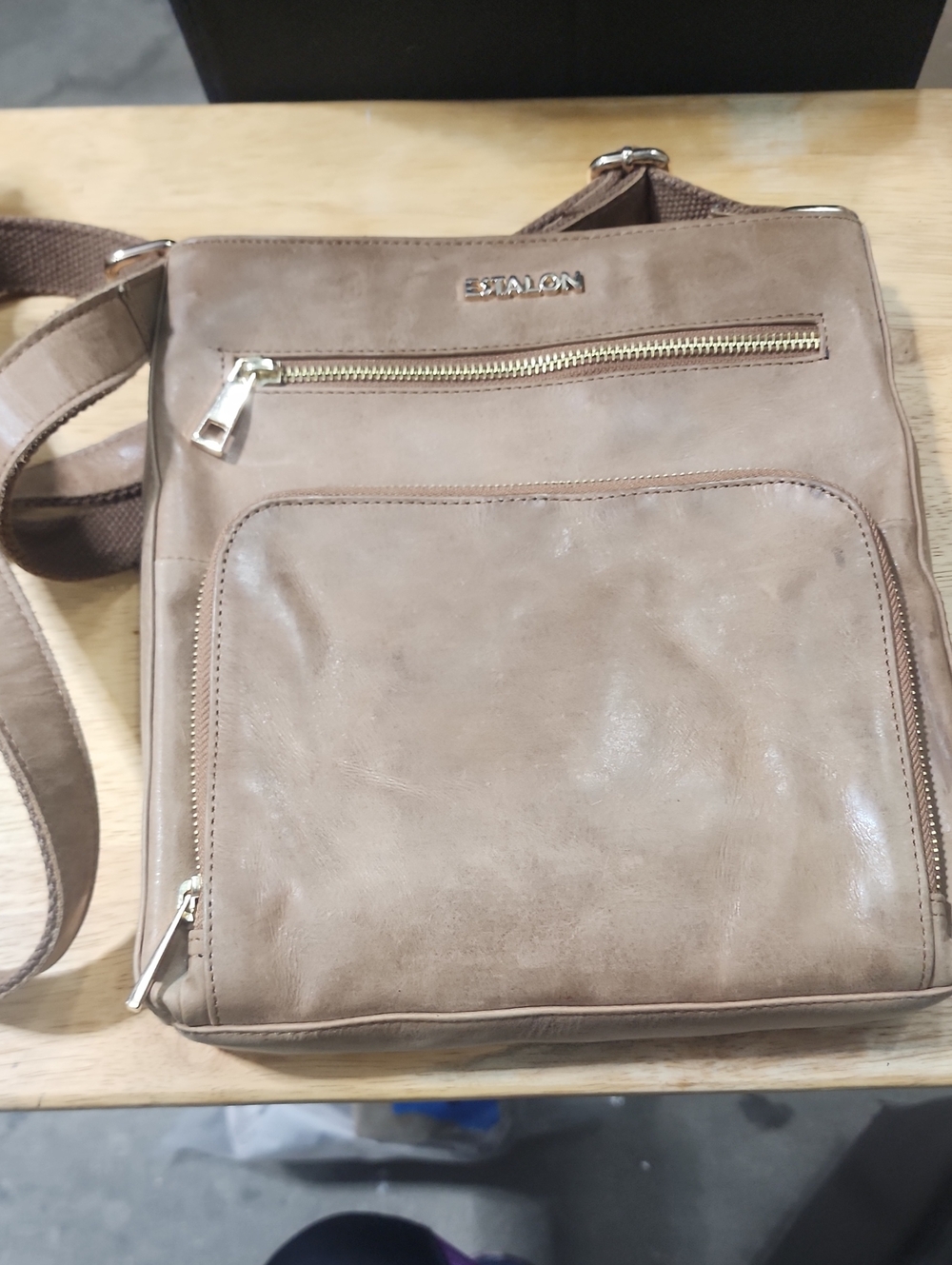 ESTALON Women’s Tan Crossbody Bag with Front Zip Pocket